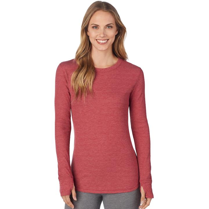 Women's Cuddl Duds Strecth Thermal Crewneck Top, Size: Medium, Dark Red