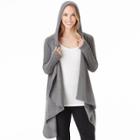 Women's Cuddl Duds Fleece Hooded Wrap Cardigan, Size: L-xl, Grey (charcoal)