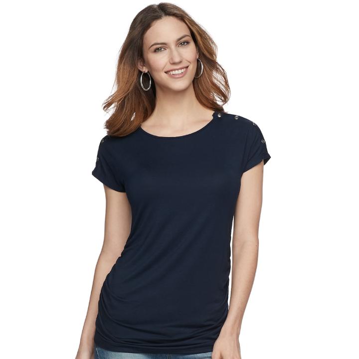 Maternity A:glow Ruched Snap-shoulder Nursing Tee, Women's, Size: L-mat, Dark Blue