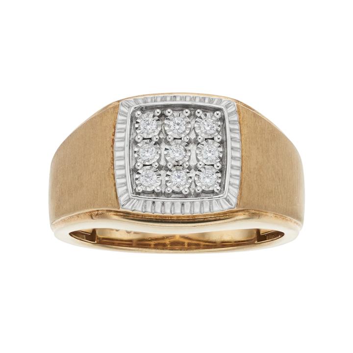 Men's 10k Gold 1/10 Carat T.w. Diamond Cluster Ring, Size: 12, White