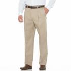 Men's Savane Performance Straight-fit Easy-care Pleated Chinos, Size: 36x28, Dark Beige