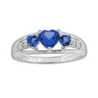 Sterling Silver Lab-created Sapphire And Diamond Accent Heart 3-stone Ring, Women's, Size: 9, Blue