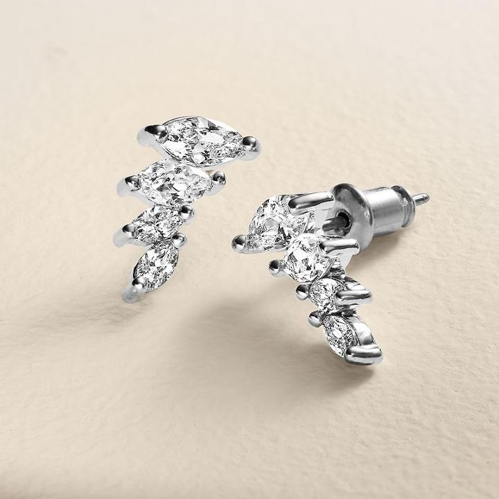 Lc Lauren Conrad Runway Collection Cubic Zirconia Graduated Marquise Ear Climbers, Women's, Silver