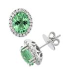 Green Obsidian And Cubic Zirconia Platinum Over Silver Oval Halo Stud Earrings, Women's