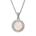 Sophie Miller Lab-created Opal And Cubic Zirconia Sterling Silver Halo Pendant Necklace, Women's, Size: 18, White