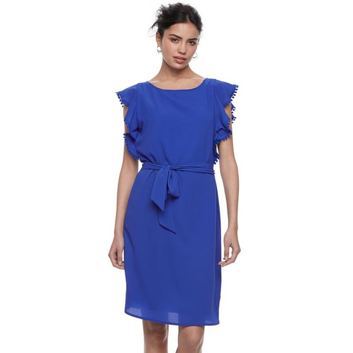 Women's Elle&trade; Crepe Flutter Shift Dress, Size: Large, Blue