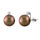 14k White Gold 1/10-ct. T.w. Diamond And Tahitian Cultured Pearl Stud Earrings, Women's, Brown