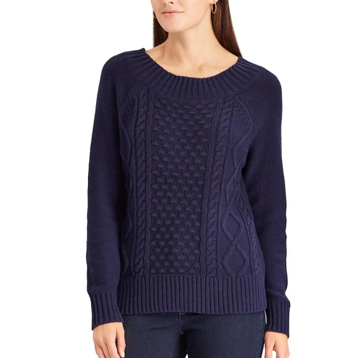 Women's Chaps Cable-knit Crewneck Sweater, Size: Medium, Blue