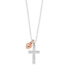 Silver Expressions By Larocks Two Tone Heart & Cross Pendant With Swarovski Crystals, Women's, White