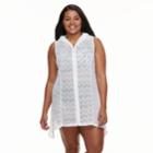 Plus Size Beach Scene Hooded Crochet Cover-up, Women's, Size: 3xl, White