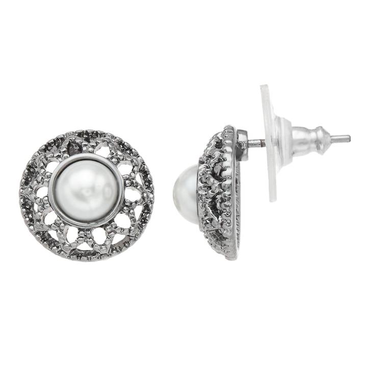 Simply Vera Vera Wang Simulated Pearl Halo Button Stud Earrings, Women's, White