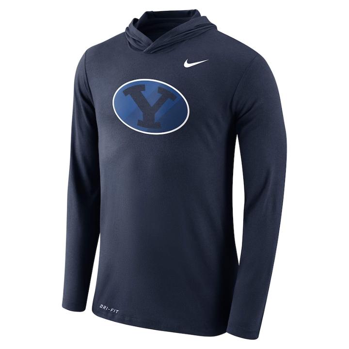 Men's Nike Byu Cougars Dri-fit Hooded Tee, Size: Medium, Blue (navy)