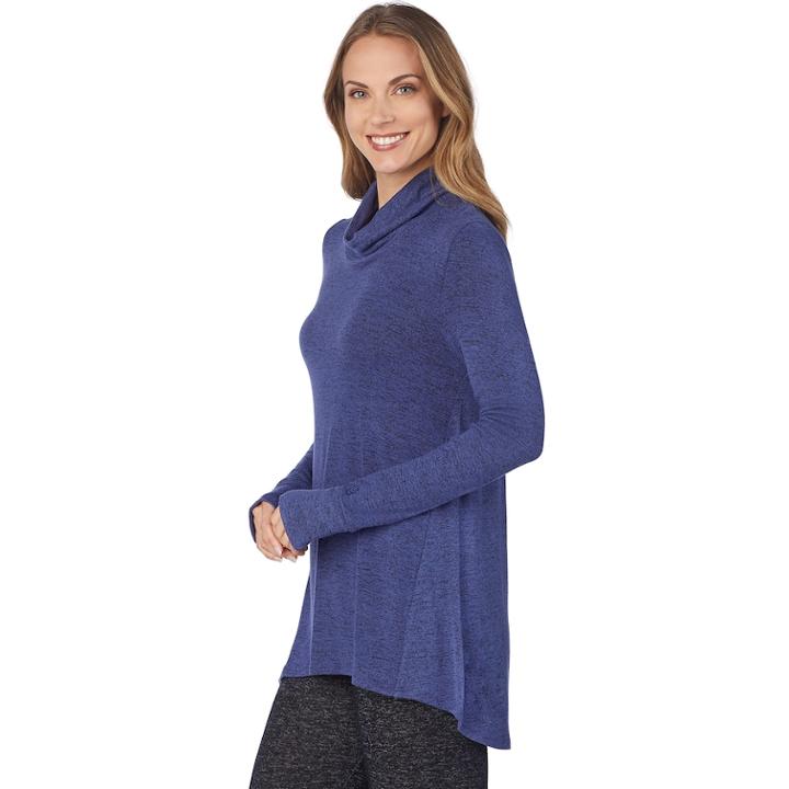 Women's Cuddl Duds Soft Knit Cowlneck Top, Size: Medium, Dark Blue