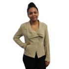 Women's Mo-ka Faux-suede Moto Jacket, Size: Xl, Beig/green (beig/khaki)