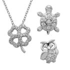 Silver-plated Cubic Zirconia Interchangeable Owl, Turtle And Four-leaf Clover Pendant Set, Women's, Size: 18, White