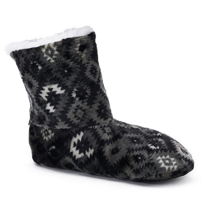 Women's Cuddl Duds Aztec Bootie Slippers, Size: M-l, Black