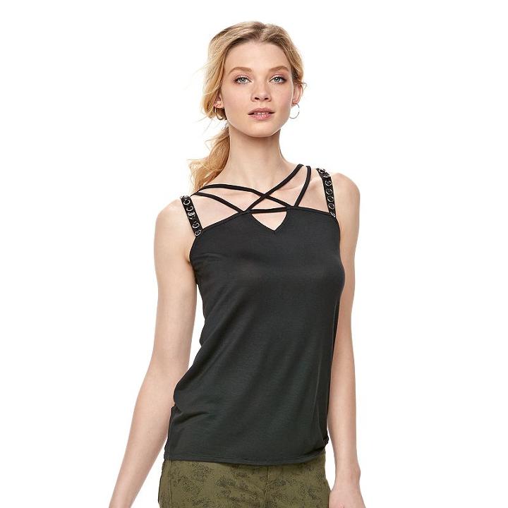 Women's Rock & Republic&reg; Crisscross Tank, Size: Small, Black