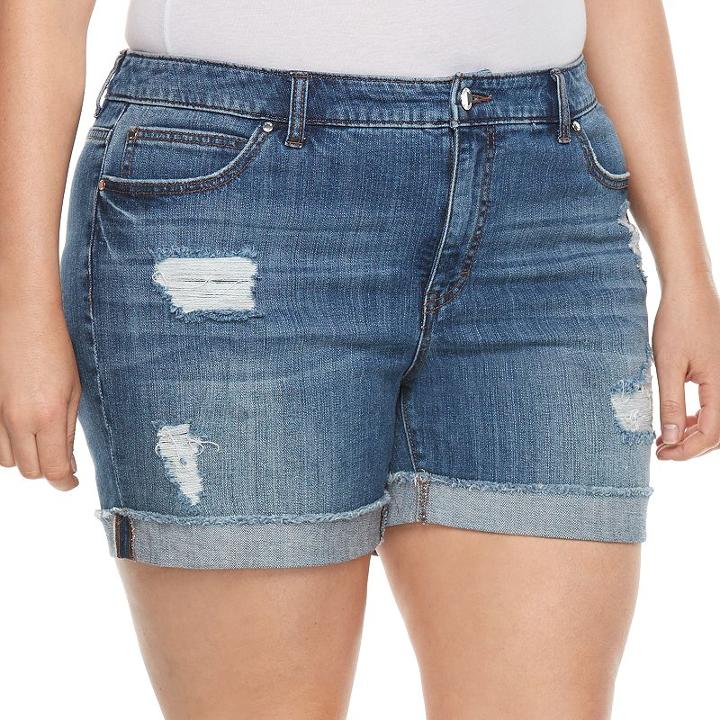 Plus Size Jennifer Lopez Rockin Cuffed Boyfriend Shorts, Women's, Size: 20 W, Dark Blue