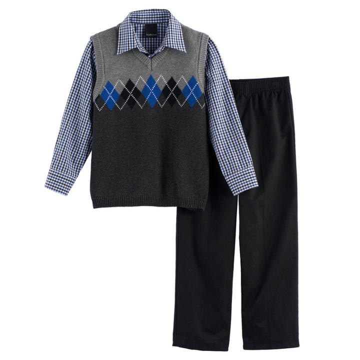 Boys 4-7 Chaps Argyle Sweater Vest Set, Size: 7, Dark Grey