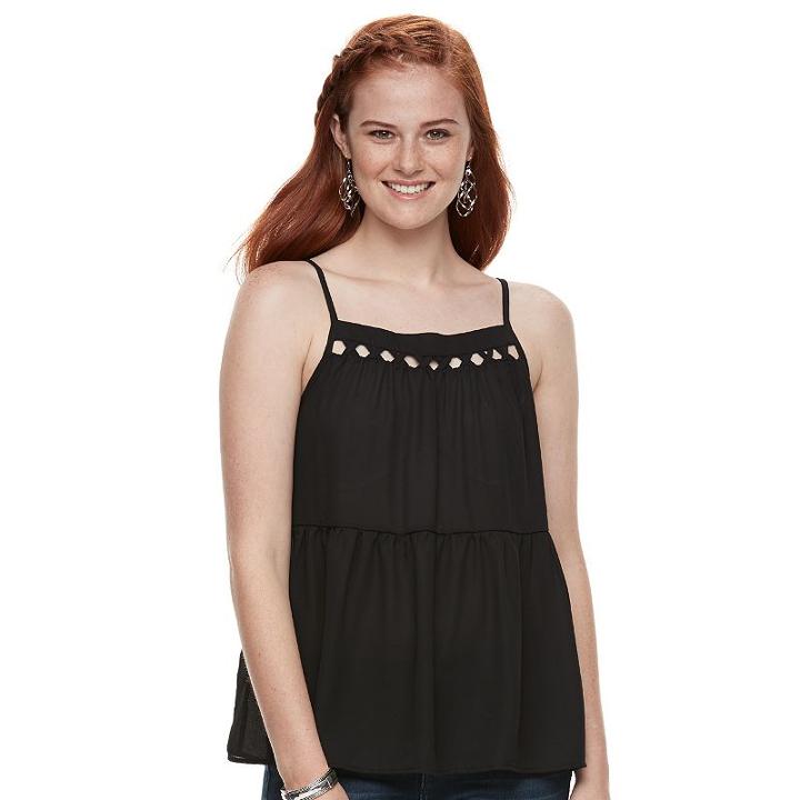 Juniors' Lily Rose Babydoll Tank Top, Teens, Size: Medium, Black