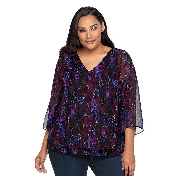 Plus Size Jennifer Lopez Printed Ruffled Blouse, Women's, Size: 3xl, Multicolor