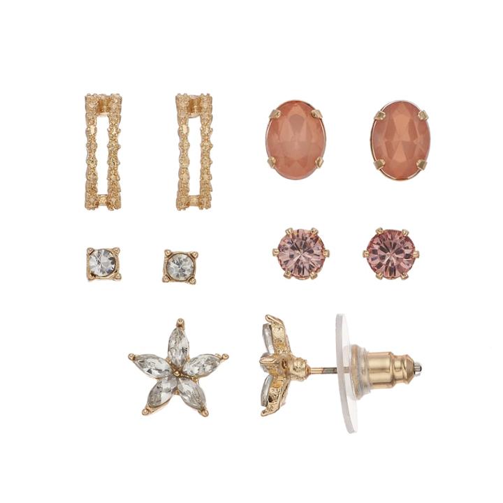 Lc Lauren Conrad Pink Nickel Free Geometric Stud & Drop Earring Set, Women's