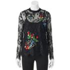 Liv-on, Juniors' Embroidered Print Lace Top, Girl's, Size: Medium, Grey Other