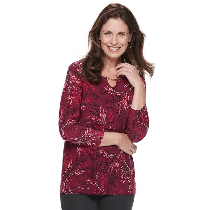 Women's Croft & Barrow&reg; Jacquard Metal-accent Top, Size: Xxl, Dark Red