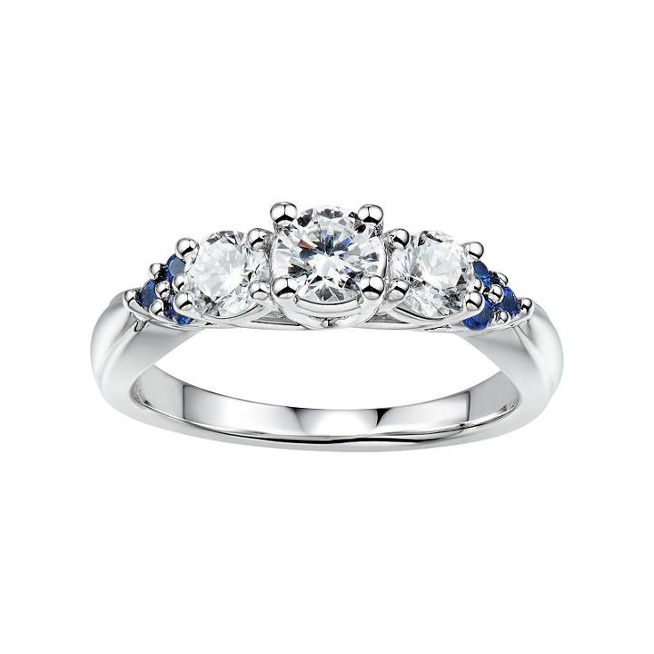 Diamonluxe 1 1/8 Carat T.w. Simulated Diamond & Lab-created Sapphire Sterling Silver 3-stone Ring, Women's, Size: 7, White