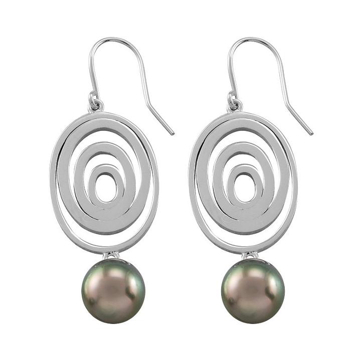 Sterling Silver Tahitian Black Freshwater Cultured Pearl Drop Earrings, Women's