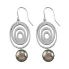 Sterling Silver Tahitian Black Freshwater Cultured Pearl Drop Earrings, Women's