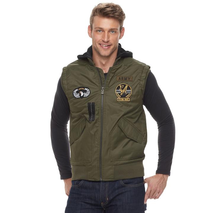 Men's Xray Slim-fit Hooded Military Vest, Size: Xl, Green
