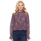 Juniors' Mason & Belle Floral Mock Neck Peasant Top, Teens, Size: Small, Purple Oth