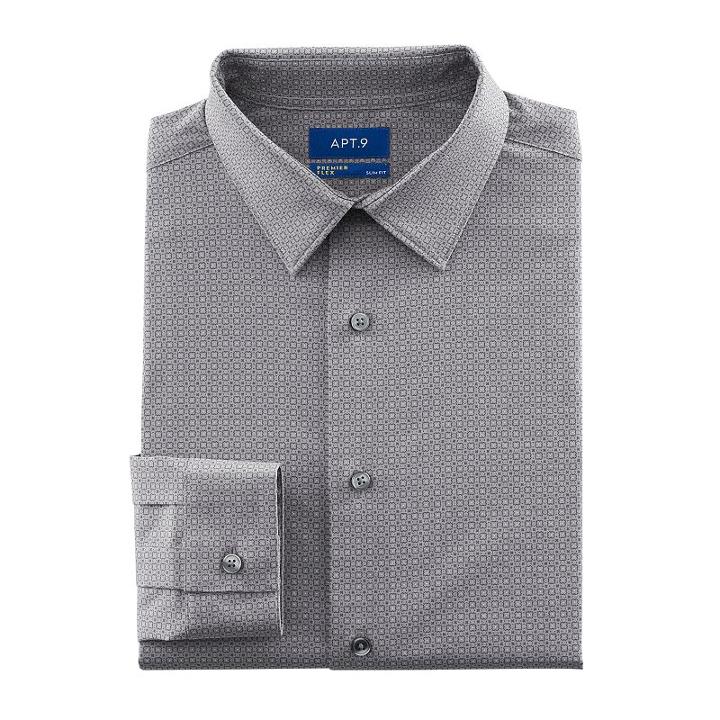 Men's Apt. 9&reg; Slim-fit Premier Flex Collar Stretch Dress Shirt, Size: 14.5-32/33, Grey Other
