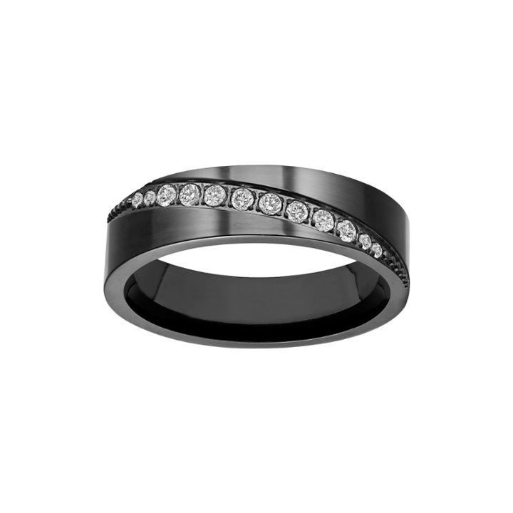 Black Ion-plated Titanium Cubic Zirconia Diagonal Stripe Wedding Band - Men, Size: 12