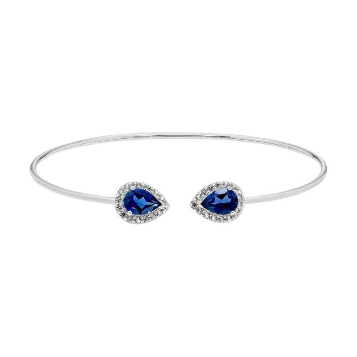 Sterling Silver Lab-created Blue & White Sapphire Halo Cuff Bracelet, Women's, Size: 6.5