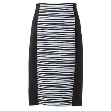 Women's Double Click Wavy Scuba Pencil Skirt, Size: Small, White