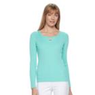 Women's Croft & Barrow&reg; Ribbed Crisscross Sweater, Size: Large, Turquoise/blue (turq/aqua)