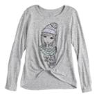 Girls 7-16 & Plus Size So&reg; Cozy Front Knot Long Sleeve Graphic Tee, Size: 12, Med Grey