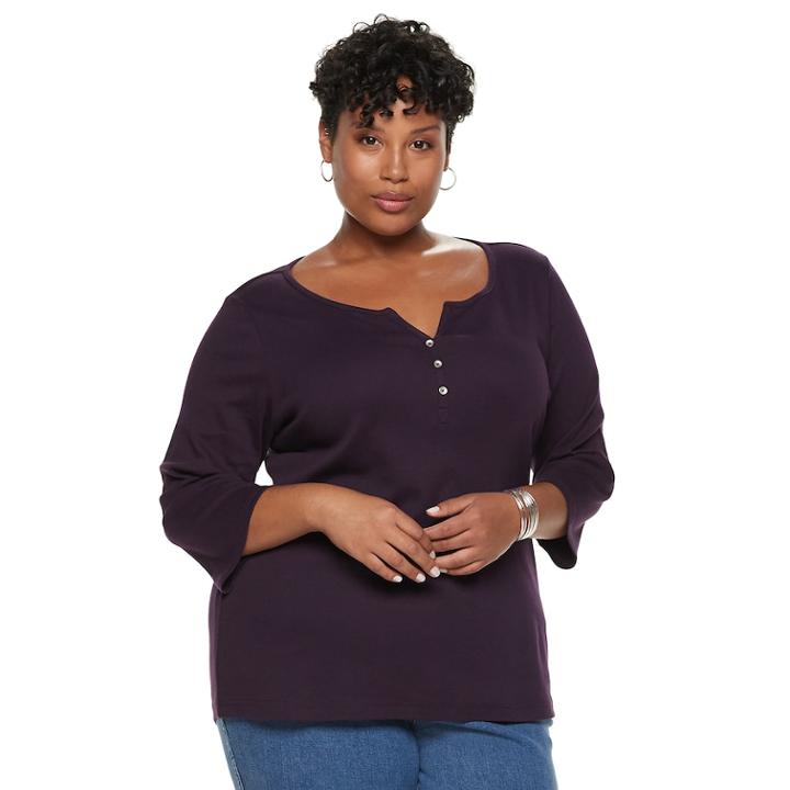Plus Size Croft & Barrow&reg; Henley, Women's, Size: 3xl, Drk Purple