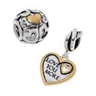 Individuality Beads Two Tone Sterling Silver Heart Charm & Bead Set, Women's, Grey