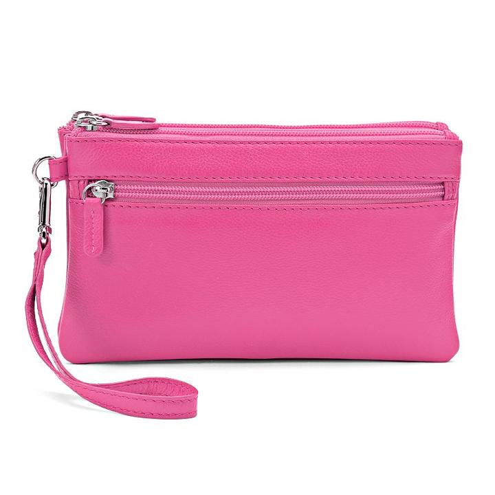 Ili Double-zip Leather Wristlet, Women's, Pink