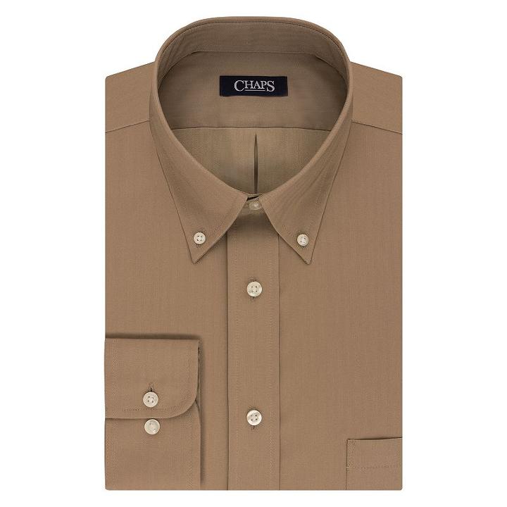 Men's Chaps Regular-fit Wrinkle-free Herringbone Dress Shirt, Size: L-36/37, Natural