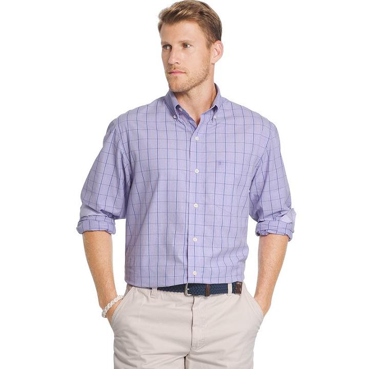 Men's Izod Classic-fit Windowpane Button-down Shirt, Size: Large, Brt Purple