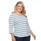 Plus Size Croft & Barrow&reg; Striped Ribbed Top, Women's, Size: 2xl, Light Blue