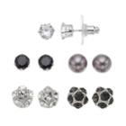 Cubic Zirconia Fireball & Solitaire Nickel Free Stud Earring Set, Women's, Silver