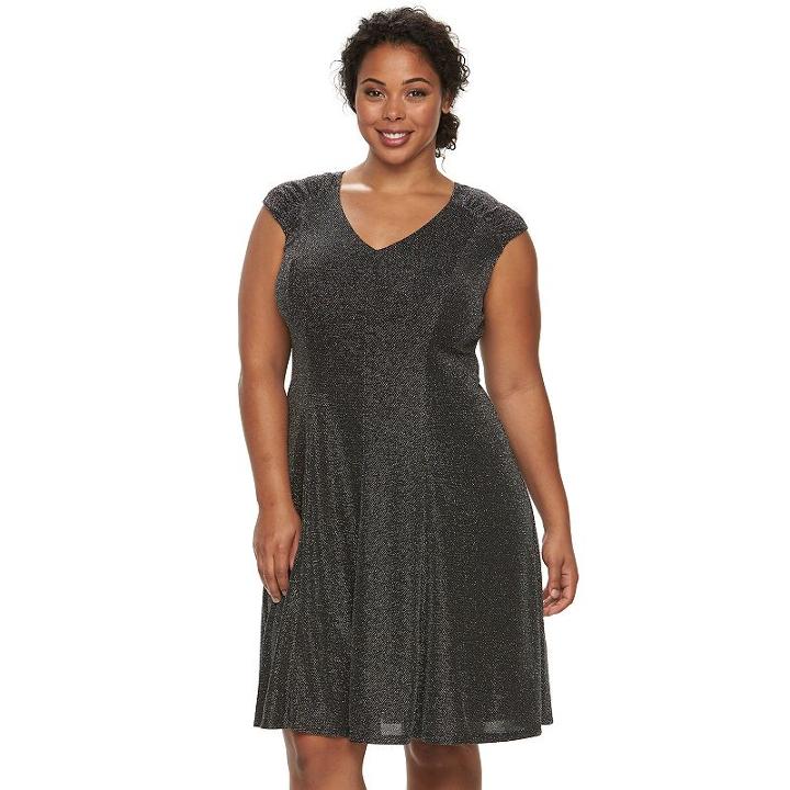 Plus Size Suite 7 Metallic Knit Fit & Flare Dress, Women's, Size: 14 W, Silver