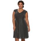 Plus Size Suite 7 Metallic Knit Fit & Flare Dress, Women's, Size: 14 W, Silver