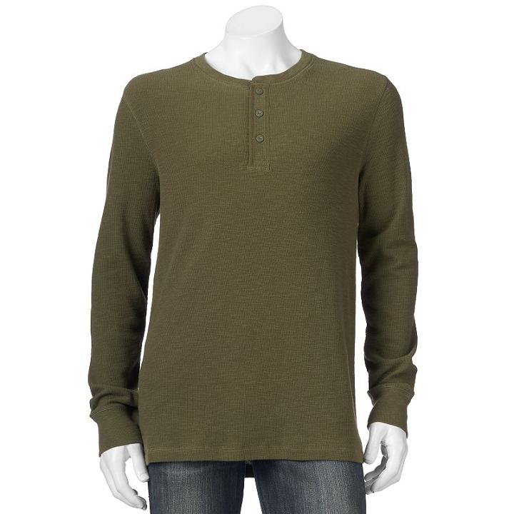 Men's Sonoma Goods For Life&trade; Classic-fit Slubbed Thermal Henley, Size: Xl, Dark Green