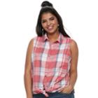 Plus Size Juniors' Plus So&reg; Sleeveless Tie-front Shirt, Teens, Size: 2xl, Med Pink